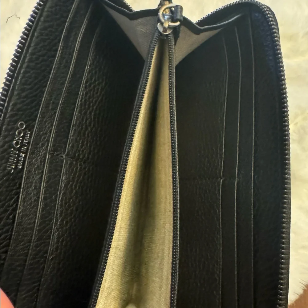 JIMMY CHOO Black Leather Zipper Wallet With Studs. 100% Authentic. - Picture 10 of 15